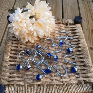 Set of 12 Silver & Blue Stone Shower Curtain Hooks